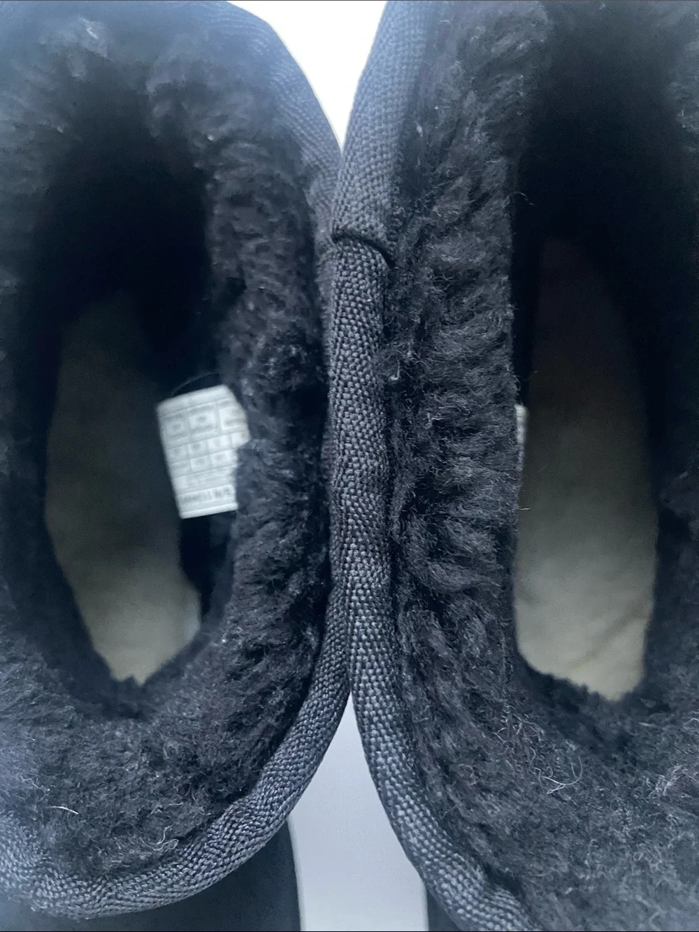 UGG Black Suede Platform Mini Shearling Winter Boots, size 9